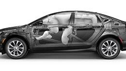 Split cutaway of drivers side of 2015 Chrysler 200 showing safety features